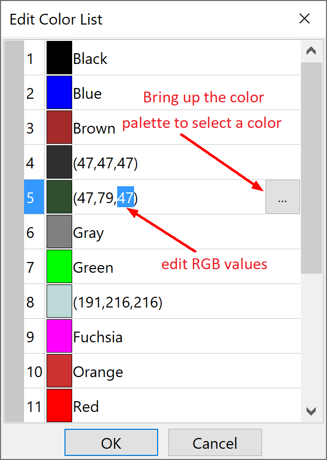 Editing the Color List